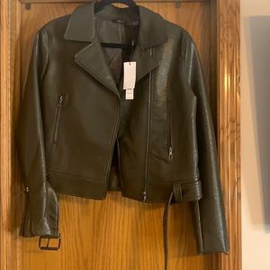 Faux leather army green jacket- tags on, size M